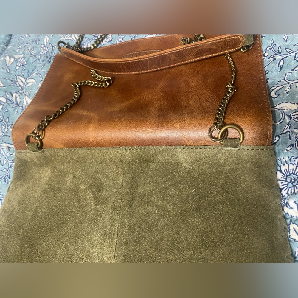 Two-Tone Brown Leather & Olive Suede Crossbody Bag - Picture 7 of 13